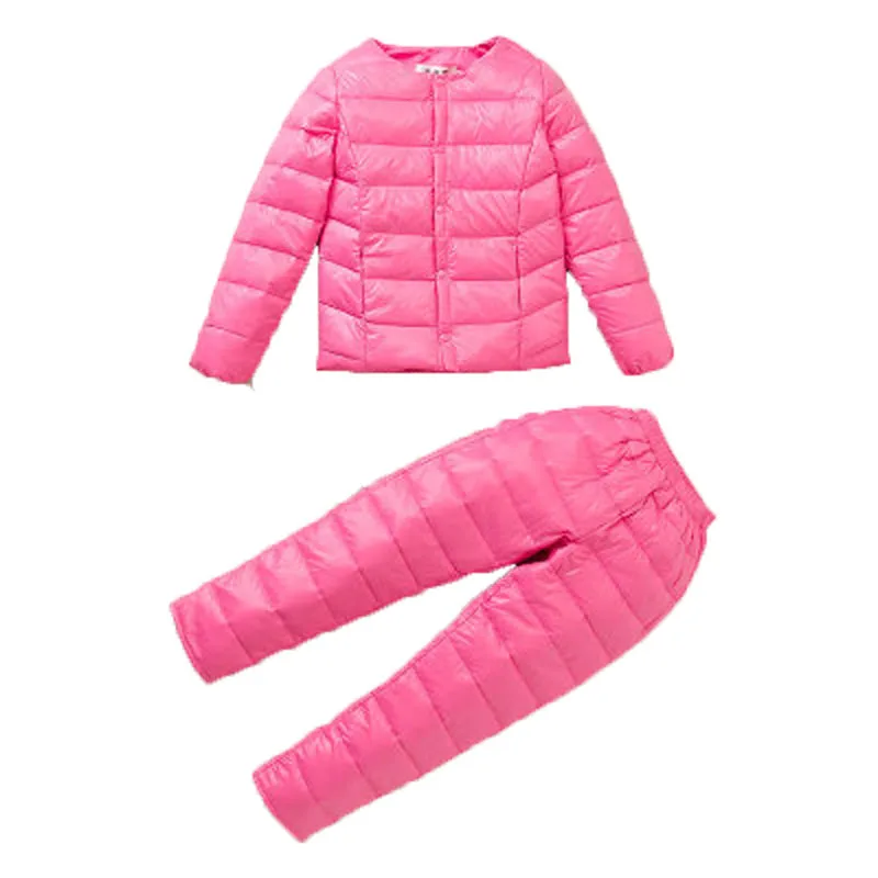 

2018 Winter Down Coats+Pants Sets Baby Girls Boys Toddler White Duck Down Jumpsuit Kids Warm Clothing Outerwear Snowsuit E201
