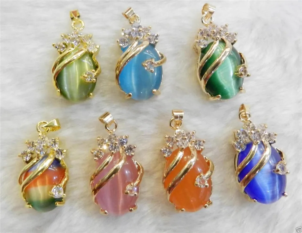 

7 pcs Exquisite golden 14K GP 13x18mm Oval Opal Gems Pendant Necklace