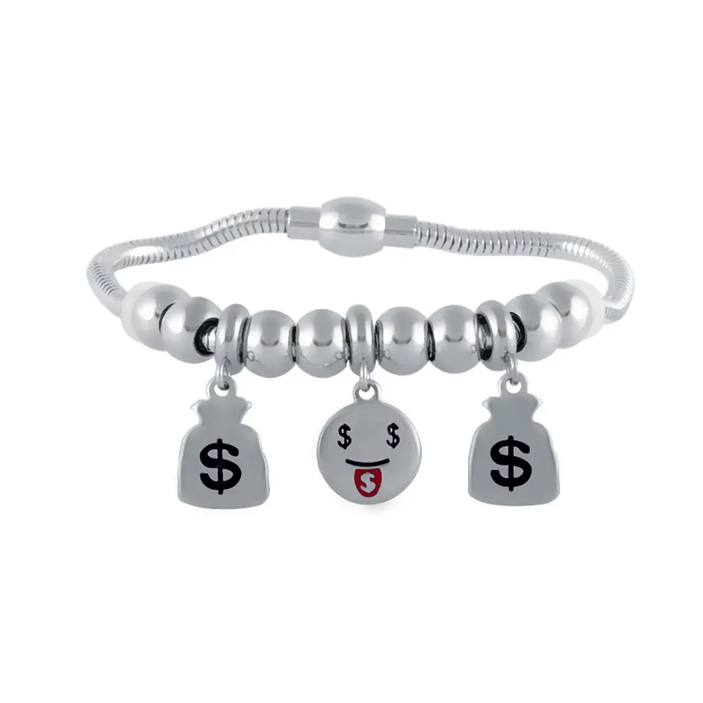 316l Stainless Steel EMOJI Theme Money Bag Charms Pendant Beads