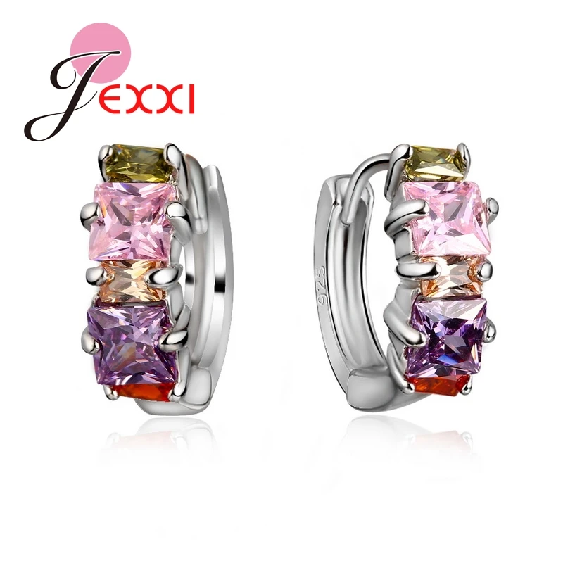 

Promotion Elegant 925 Sterling Silver Circle Hoop Earring Colourful Cubic Zirconia Crystal Piercing Earrings Brincos Ear Jewelry