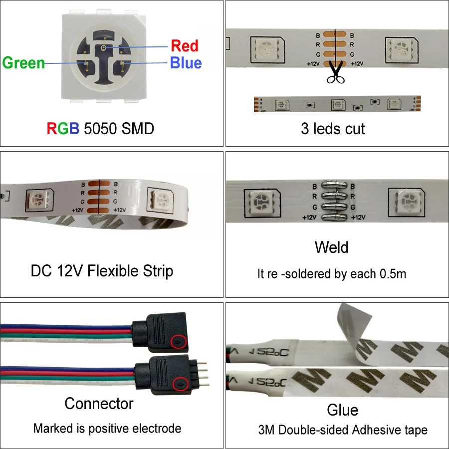 5 м 10 м 15 м Светодиодная лента RGB 5050 SMD гибкая лента светодиод RGBTape диод DC 12 В+ Bluetooth управление+ адаптер