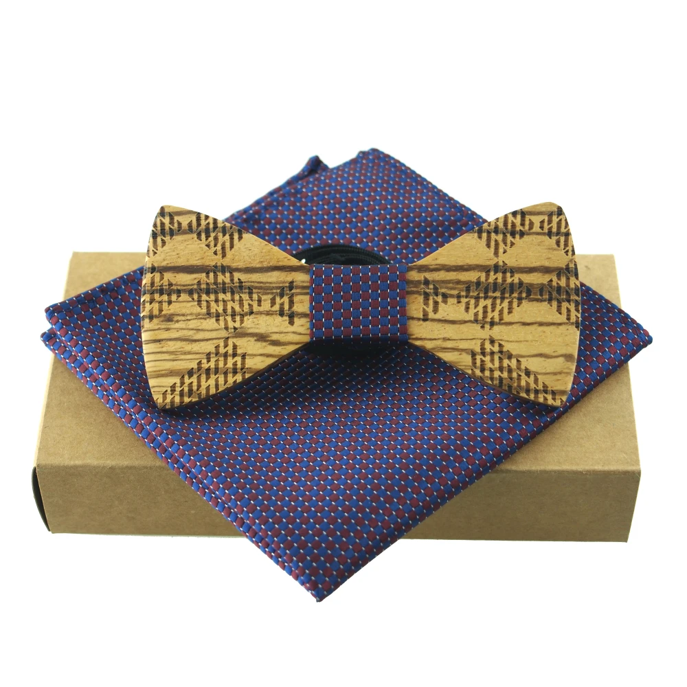  Marriage Wood Bow Tie Handkerchief Set Collar Bowties for Men Wedding Pocket Square Handkerchiefs S