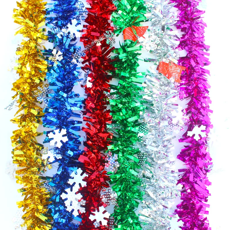 

2M Christmas Tree Tinsel Garland Bar Shiny Ribbon Garland Xmas Tree Ornaments Snowflake Gold Cane Tinsel Party Decoration