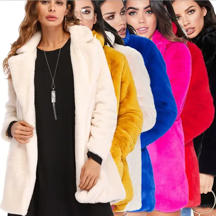 2019 New Design Solid Colour Long Sleeve Faux Fur Cardigans Women's Loose Outwear Turn Down Collar Winter Jackets Coats Jumper 2019 New Design Solid Colour Long Sleeve Faux Fur Cardigans Women's Loose Outwear Turn Down Collar Winter Jackets Coats Jumper
