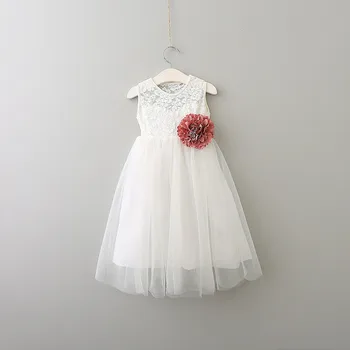 

2017 Girl's Lace Patchwork Long Vest Dress Princess Girls Flare Maxi Dresses Girl Tulle Costumes for Wedding Birthday Wholesale