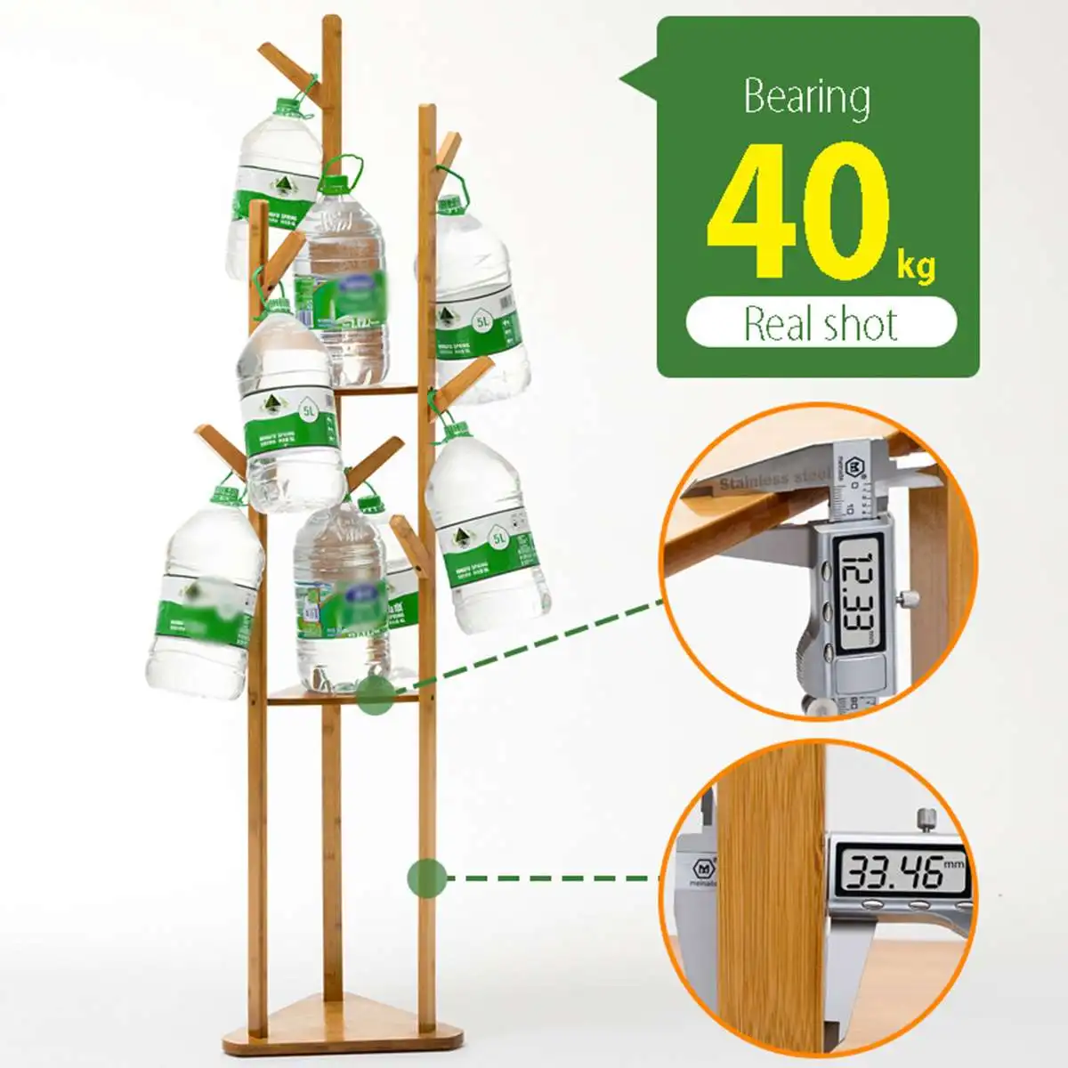 8 Hooks 3-Layer Shelf Solid Bamboo Hanger Floor Standing Coat Rack Home Furniture Clothes Hanging Storage Rack