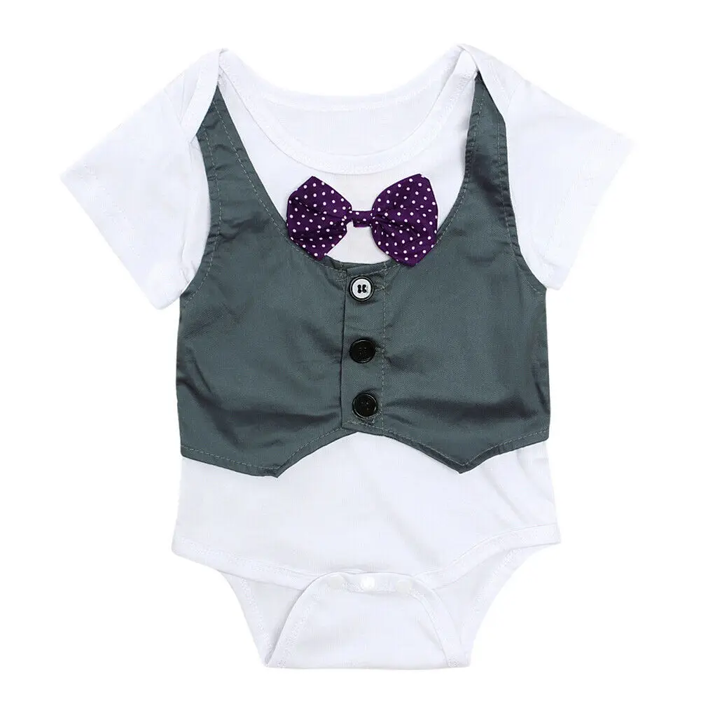 

6M-4Y Infant Kids Baby Boy Little Gentleman Short Sleeve Bowtie Cotton Bodysuit Jumpsuit One Pieces Outfits Summer Clothes