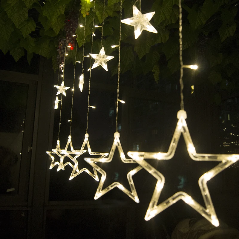 Christmas Lights AC 220V EU Plug Romantic Fairy Star LED Curtain String Lighting For Holiday Wedding Garland Party Decoration
