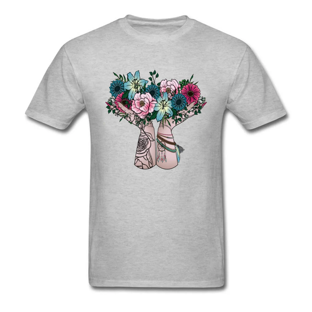 Discount Mens T-shirts Bohemian Bouquet Print Tops Shirt All Cotton Short Sleeve Casual T Shirts Round Collar Drop Shipping Bohemian Bouquet grey