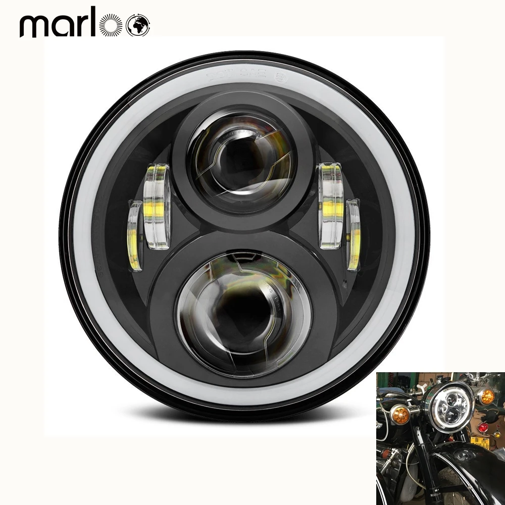 

Marloo DOT Approved 7" LED Harley Motorcycle Headlight, 7 Inch Daymaker LED Projector Headlights, Motorcycle Parts Lighting 12V