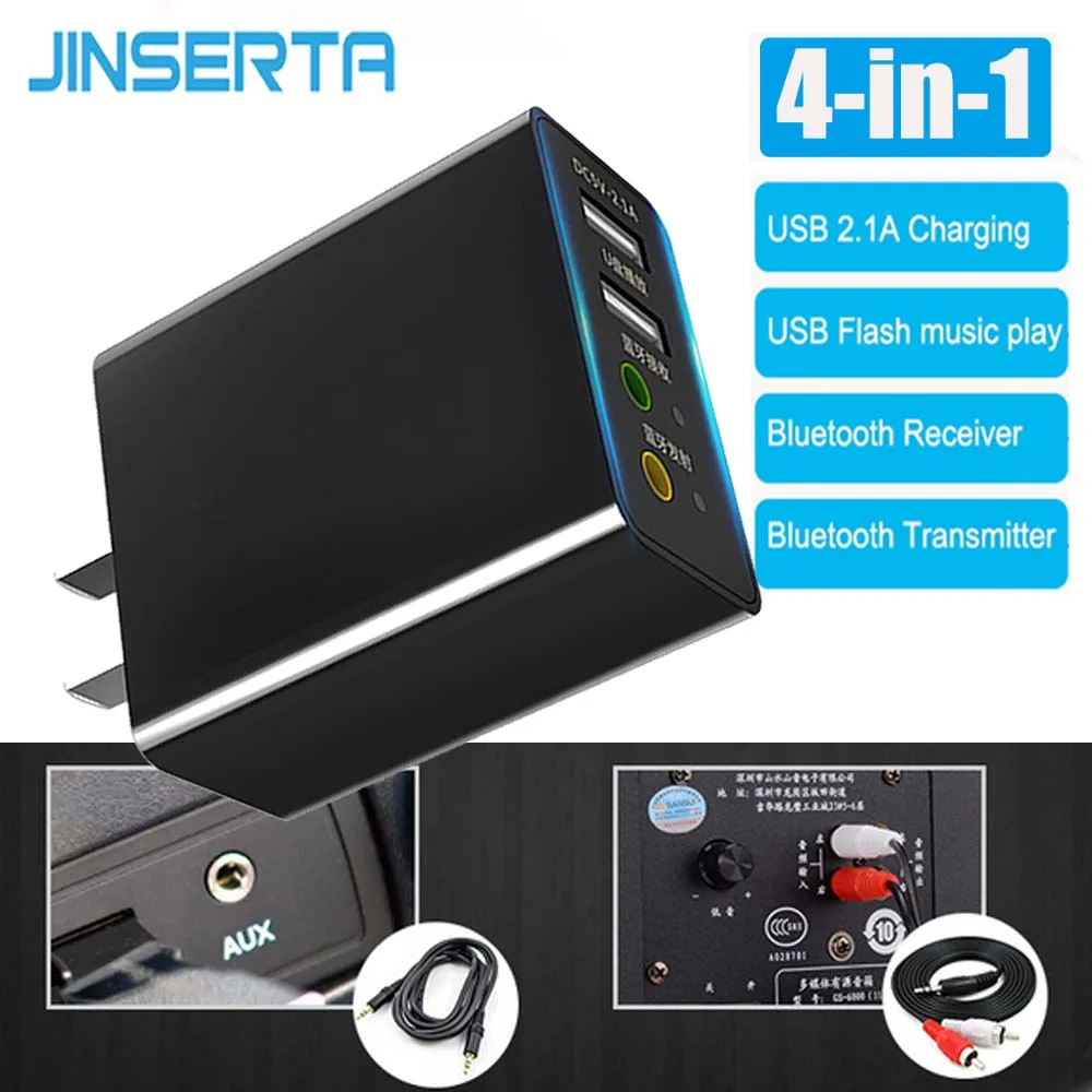 

JINSERTA 4 in 1 3.5mm Jack Aux Handsfree Wireless Bluetooth Transmitter Receiver Adapter For Headphone MP3 Music Audio Reciever