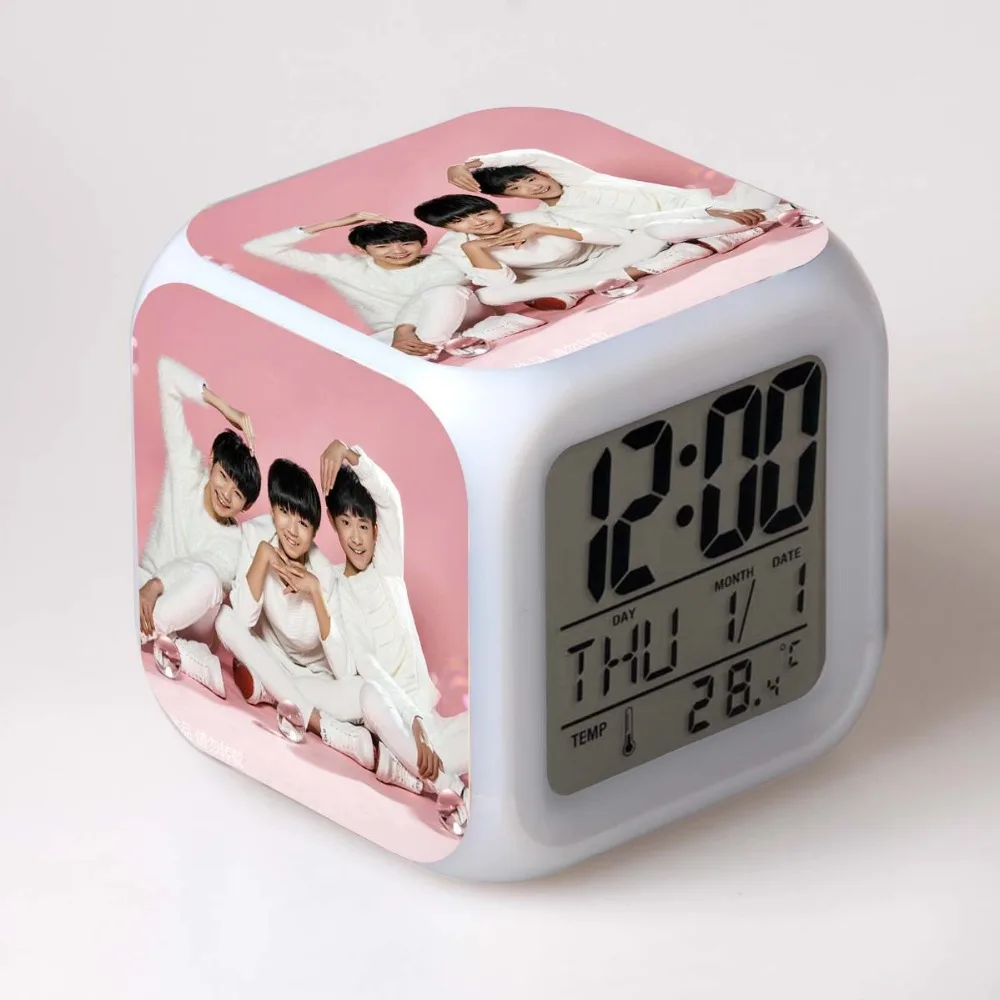 

2019 Super Star Kpop group TFboys LED 7 Color Flash Color Changing Night Light Alarm Clocks Digital reloj despertador Free Ship