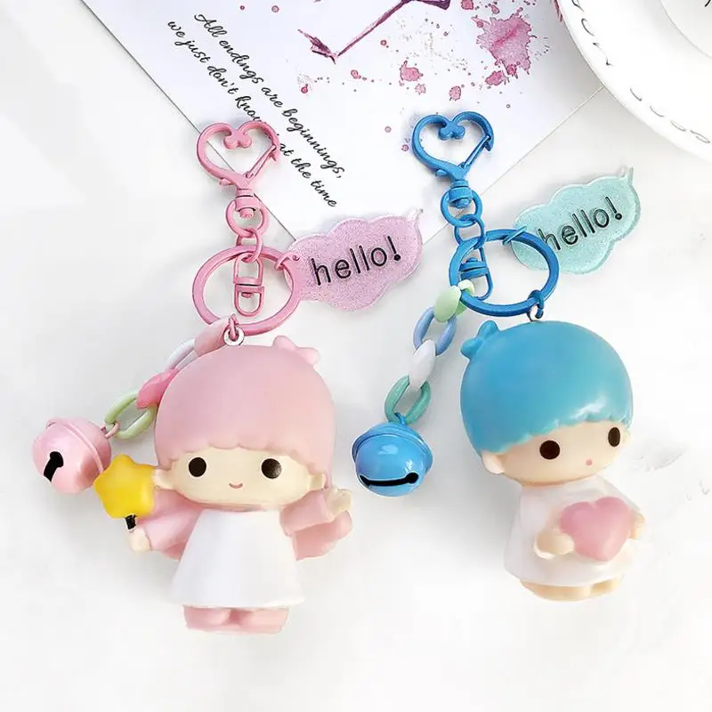 

1 Pc Kawaii My Melody Twin Star Keychain Small Dolls Bell Key Bag Pendants Keyring Mini Anime Cartoon Girl Doll Figure Toy
