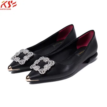 

2017 flats women summer fashional patent genuine leather shoes really luxury designer diamond metal comfortable shoes female