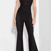 Высокое качество ткань из искусственного шелка дамы HL повязки комбинезон Подиум полной длины элегантные вечерние комбинезоны