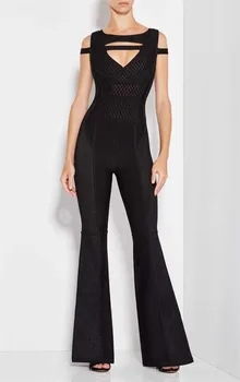 

Top Quality Rayon Material Ladies HL Bandage Jumpsuit Runway Full Length Elegant Party Jumpsuit