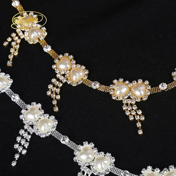 

1YD Gold Silver Colour Heart-Shaped Pearl Alloy Daily Clothing Decoration DIY Sewing Embellishment Collocation