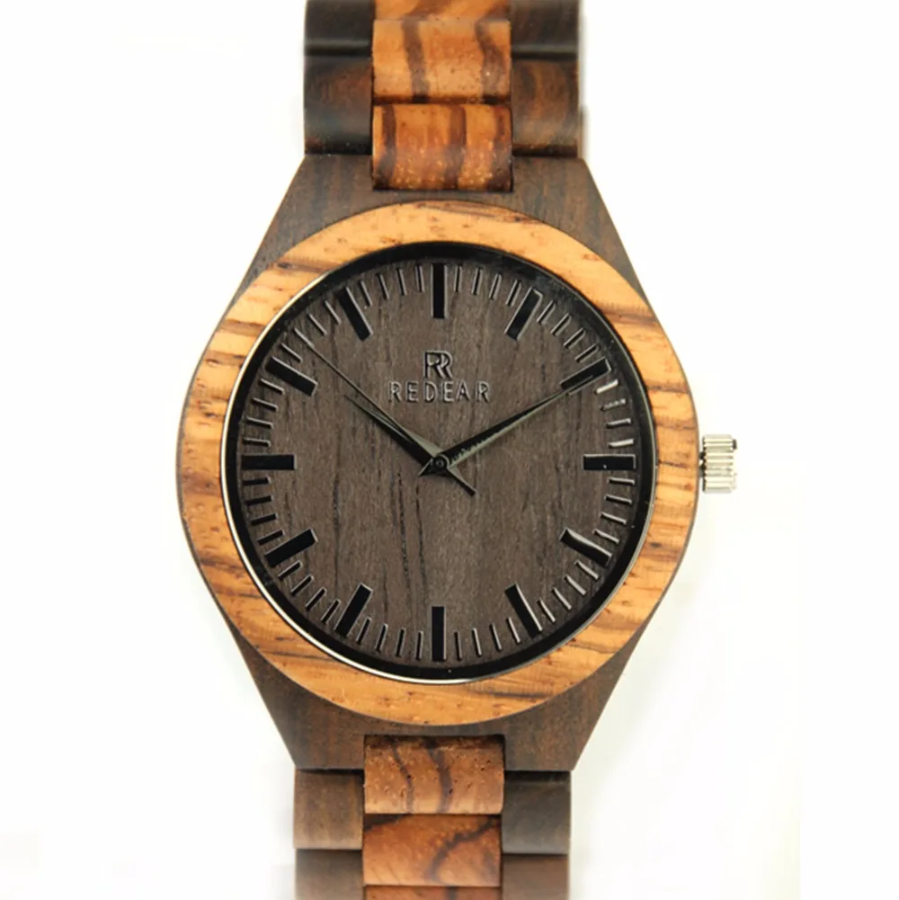 ФОТО 100% Handmade Wooden Watches Men's Fashion Zebra Wood Watch Japan Movement Quartz Wristwatch Relogio Masculino