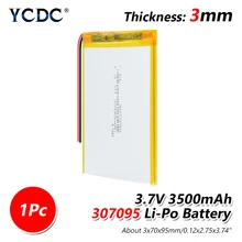 Полимерная батарея 3500 mah 3,7 V 307095 умный дом MP3 колонки литий-ионная батарея для dvr, gps, mp3, mp4, DVD power bank, динамик