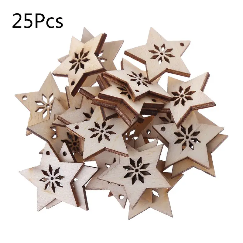 

25Pcs/Bag Laser Cut Wood Embellishment Wooden Star Shape Craft Wedding Decor