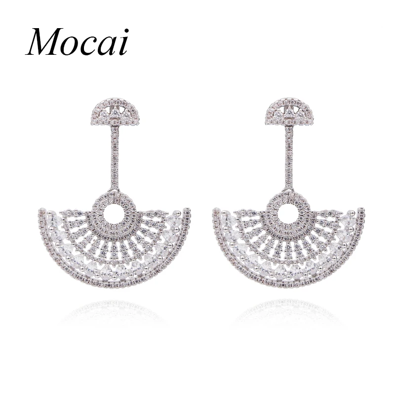 

Luxury Silver Color Full Zircon Hollow Big Sector Drop Earrings Shiny Crystal Women Party Jewelry ZK20