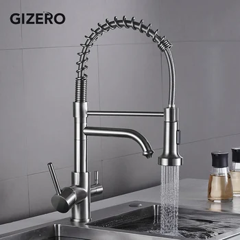 

Brush Nickel Kitchen Faucets Drinking Water Taps Swivel Dual Spout Kitchen Sink Faucet with Filtered Water Chrome Polish ZR716