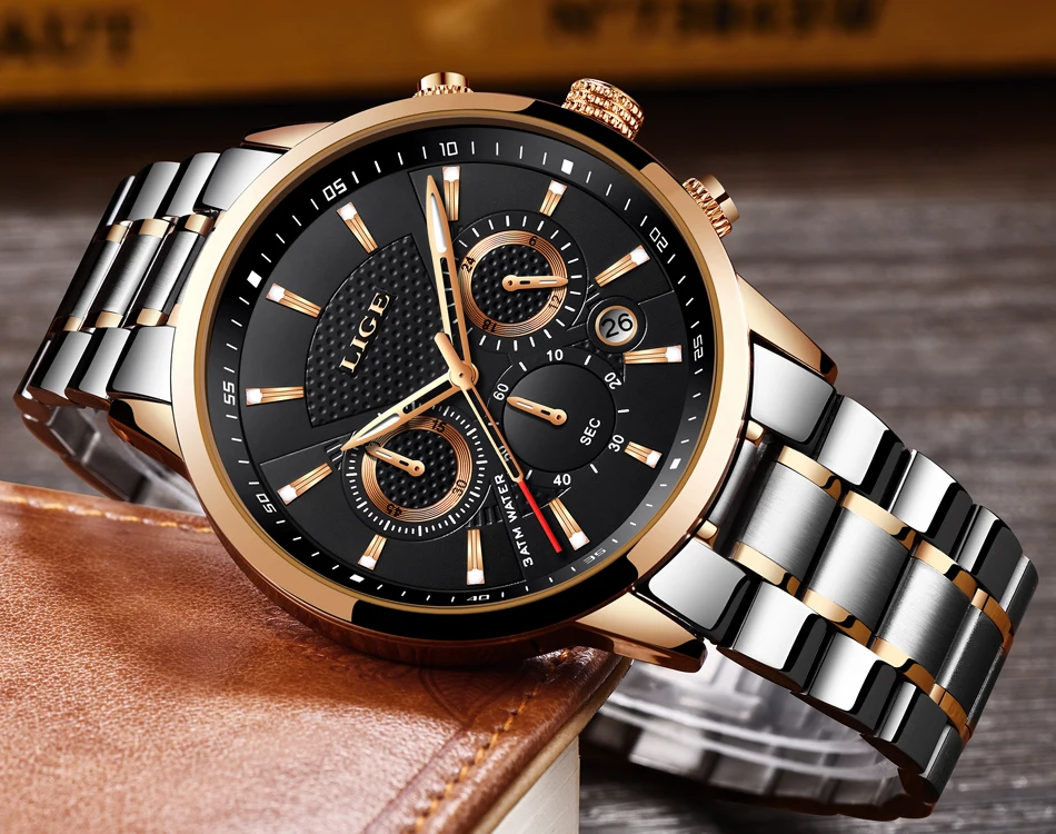 LIGE для мужчин s часы лучший бренд класса люкс Модные Бизнес Кварцевые часы для мужчин спортивные полностью стальные водонепроницаемые черные часы relogio masculino