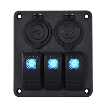 

3 Gang Waterproof USB Toggle Automotive Switch Panel LED Car Marine Rocker Boat