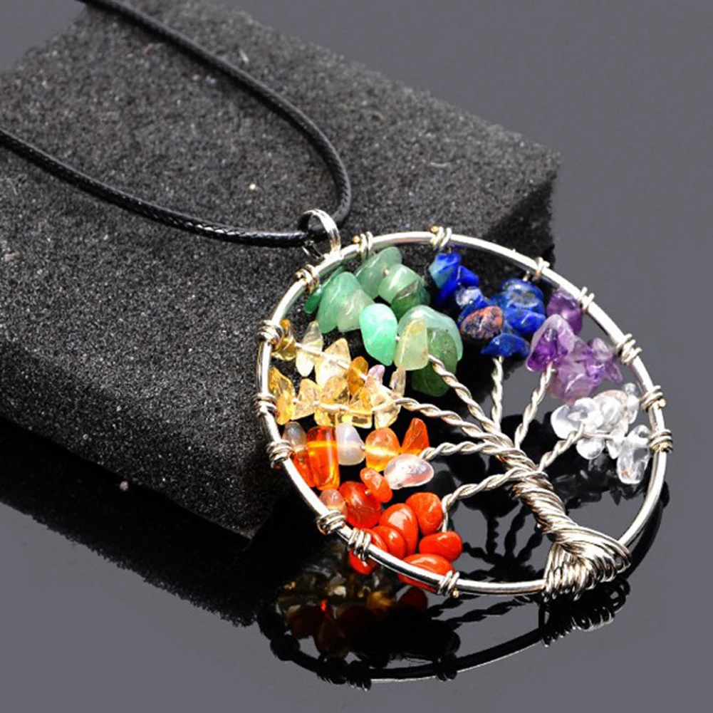 

Collares Life Tree Quartz Chips Pendant Women Chakra Crystals Multicolor For Wisdom Natural Stone Necklace Dropship