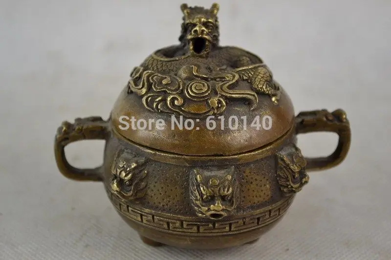

Old Decorated Handwork Copper carved Dragon Incense Burner