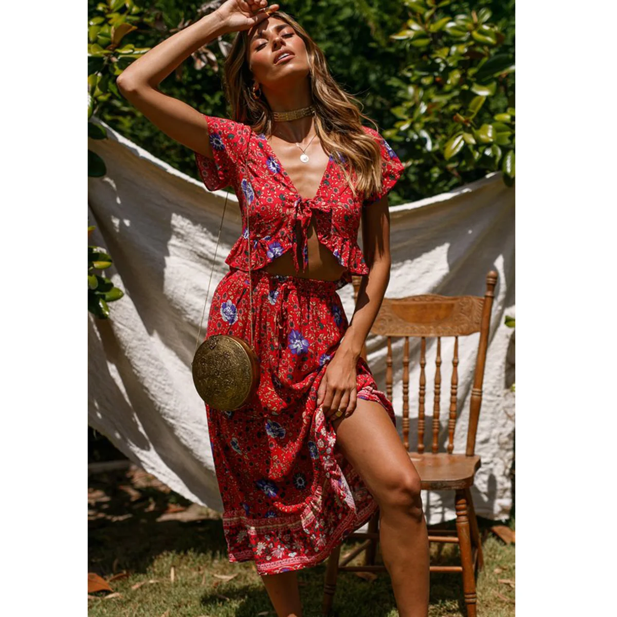

Ruffles Floral Print Boho Maxi Skirt Women 2019 Summer High Waist Vintage Skirt Ladies Bohemian Style Beach Hippie Long Skirt