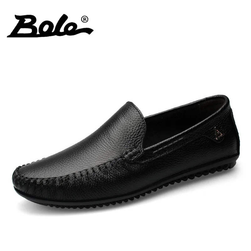 BOLE Men Leather Shoes New Handmade Moccasins Genuine Leather men Loafers Design Superstar Slip on Comfort Peas Shoes Men Flats