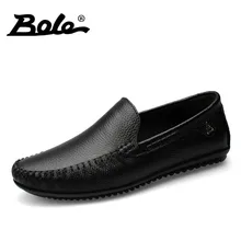 BOLE Men Leather Shoes New Handmade Moccasins Genuine Leather men Loafers Design Superstar Slip on Comfort Peas Shoes Men Flats