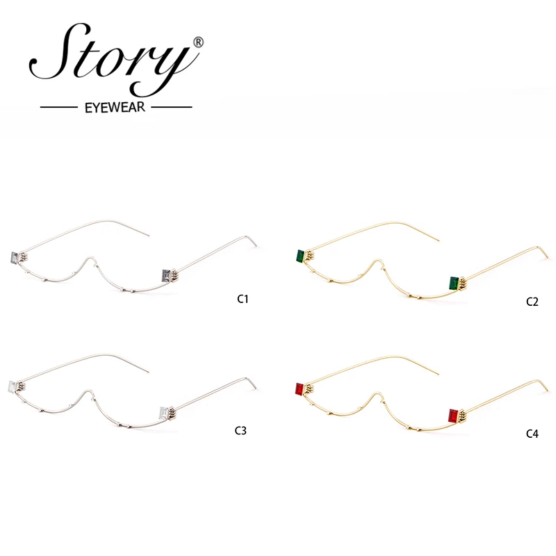 История бренда со стразами половина кадра солнцезащитные очки Для женщин Мода Cateye Солнцезащитные очки без объектива украшения 90 s солнцезащитные очки