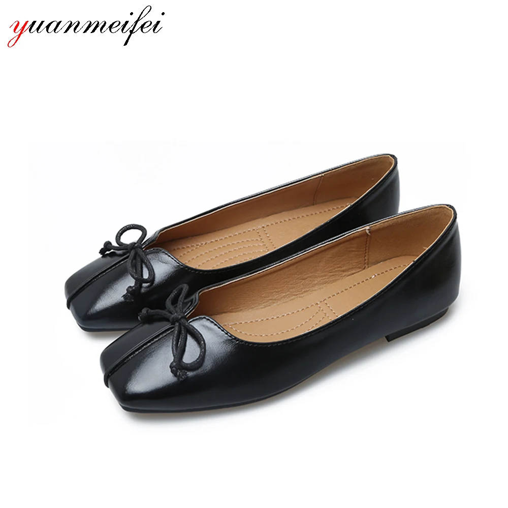 

yuanmeifei Casual Loafers Shoes Women Sandals Spring/Autumn Square Toe Bowtie Shoes Flats Plus Size 41 Slip-On 2017 New Arrival