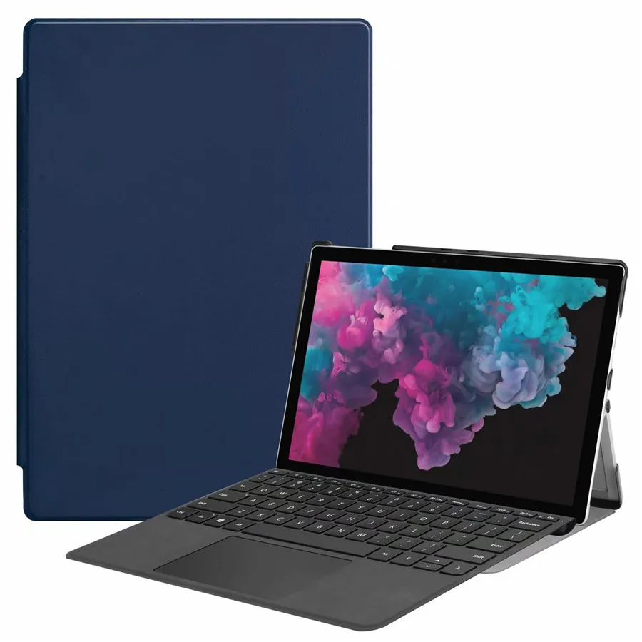 Чехол для microsoft Surface Pro 7 12,3 ''() чехол для microsoft Surface Pro 4/5/6/7 12,3 дюймов ультра тонкий раскладной чехол с подставкой+ Защитная пленка на экран - Цвет: Deep Blue