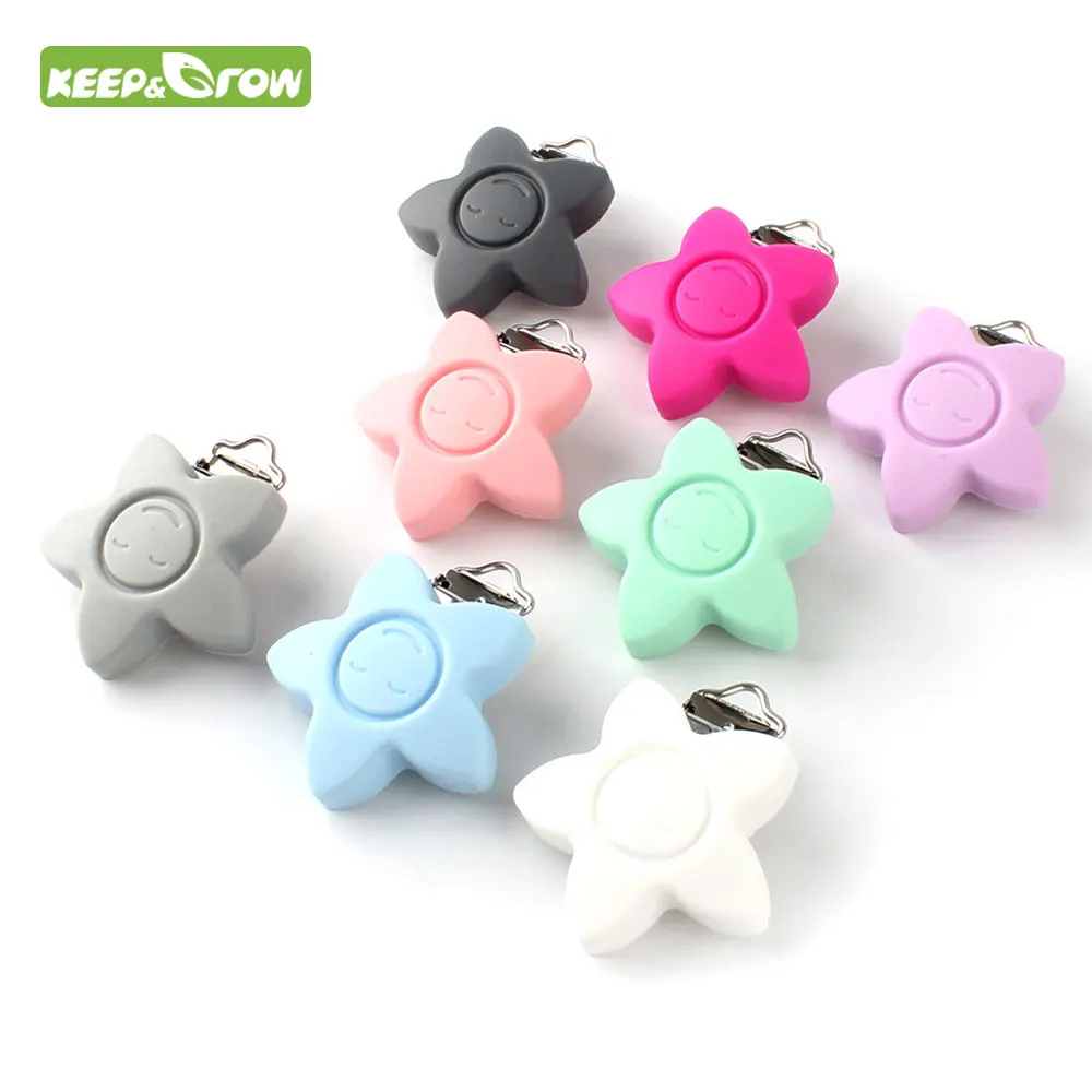 

KEEP&GROW 3Pcs Star Shaped Pacifier Clip Baby Silicone Teething Toys Stainless Mordedor Baby Clasps Holder Clip Baby Products