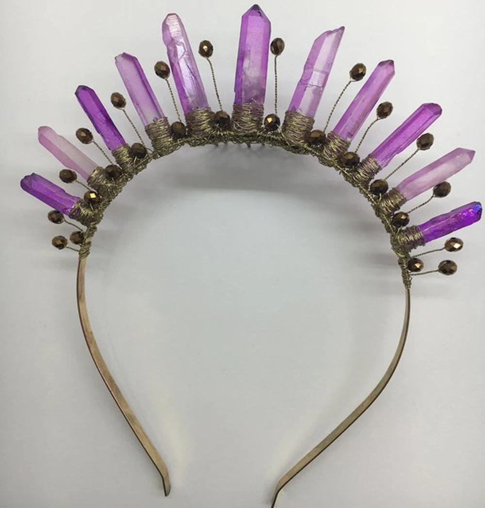 Violet Crown Purple Crystal Quartz Headpiece Mermaid Boho Wedding Festival Bridal Trending Headband |