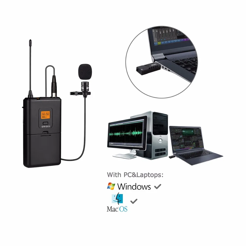 

Fifine Wireless Condenser Lavalier Microphone for laptop with USB Receiver for Interview performance teaching meeting 031