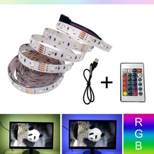 USB DC 5 В Светодиодная лента светильник 3528 RGB/белый/теплый белый водонепроницаемая лента светодиодный светильник 0,5 м 1 м 2 м 3 м 4 м 5 м ТВ RGB фоновый светильник ing