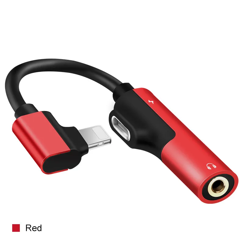 3,5 мм разъем для наушников для iphone XS Max XR 8 7 плюс 2 в 1 освещение разветвитель Aux кабель для iphone аудио Зарядное устройство адаптер кабель - Цвет: Красный