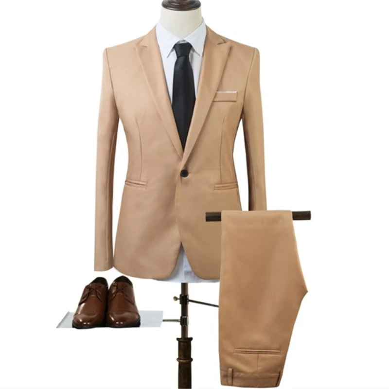 

2019 Men Suit Fashion Solid Men's Business Groomsman Suit Pants 2 Piece Sets Vintage Slim Suits Wedding Party Blazers Jacket
