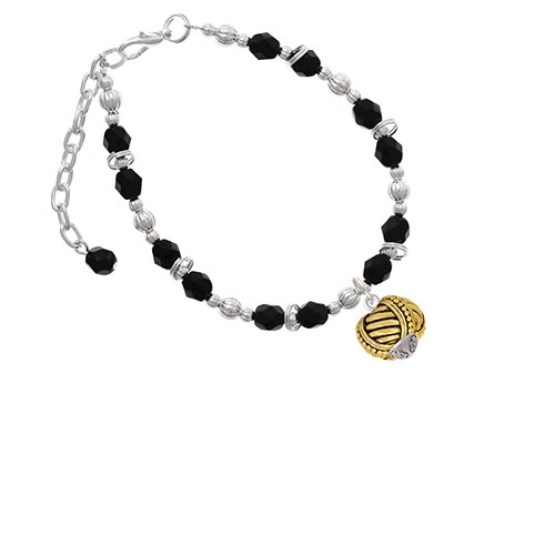 Goldtone Large Rope with Cross Spinner Black Beaded Bracelet