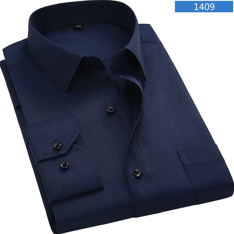Новинка года саржа сплошной Цвет Для Мужчин's Бизнес Повседневное футболки с длинными рукавами высокое качество мужской социальной платья рубашки цвет: черный, синий белый фиолетовый - Цвет: 1409 Deep Blue