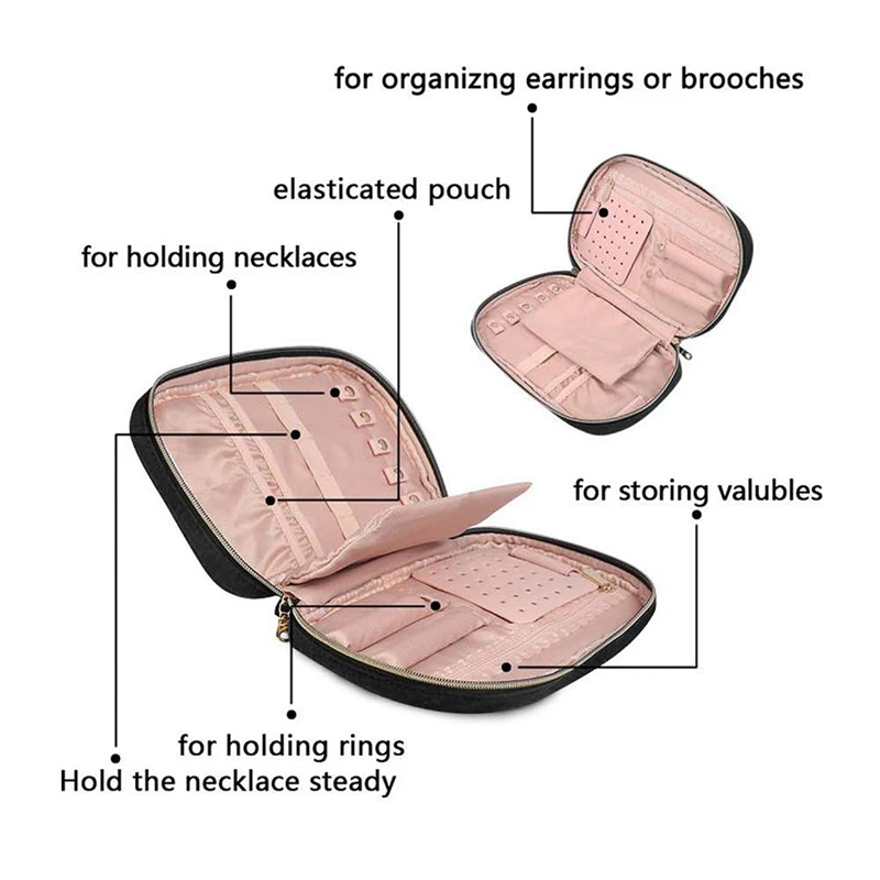 Ювелирные изделия для путешествий, записная книжка, путешествия мешок ювелирных изделий чехол для серьги Цепочки и ожерелья кольца часы Браслеты, Make Up Сумки 2-в-1 Косме