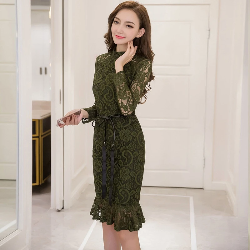 Vestido Desigual para mujer, otoño de encaje, de manga con cuello redondo, ceñido al cuerpo, Vestido sexi de fiesta Vintage, Vestido de sirena|Vestidos| - AliExpress