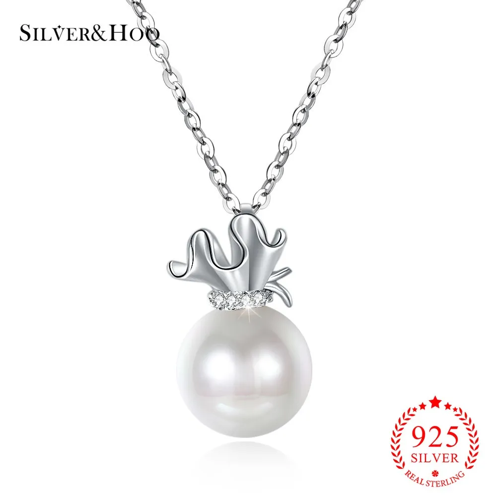 

SILVERHOO 100% S925 Real Sterling Silver Release Feminine Charm Pearl Simple Sterling Silver Necklace Valentine's Day Ladies