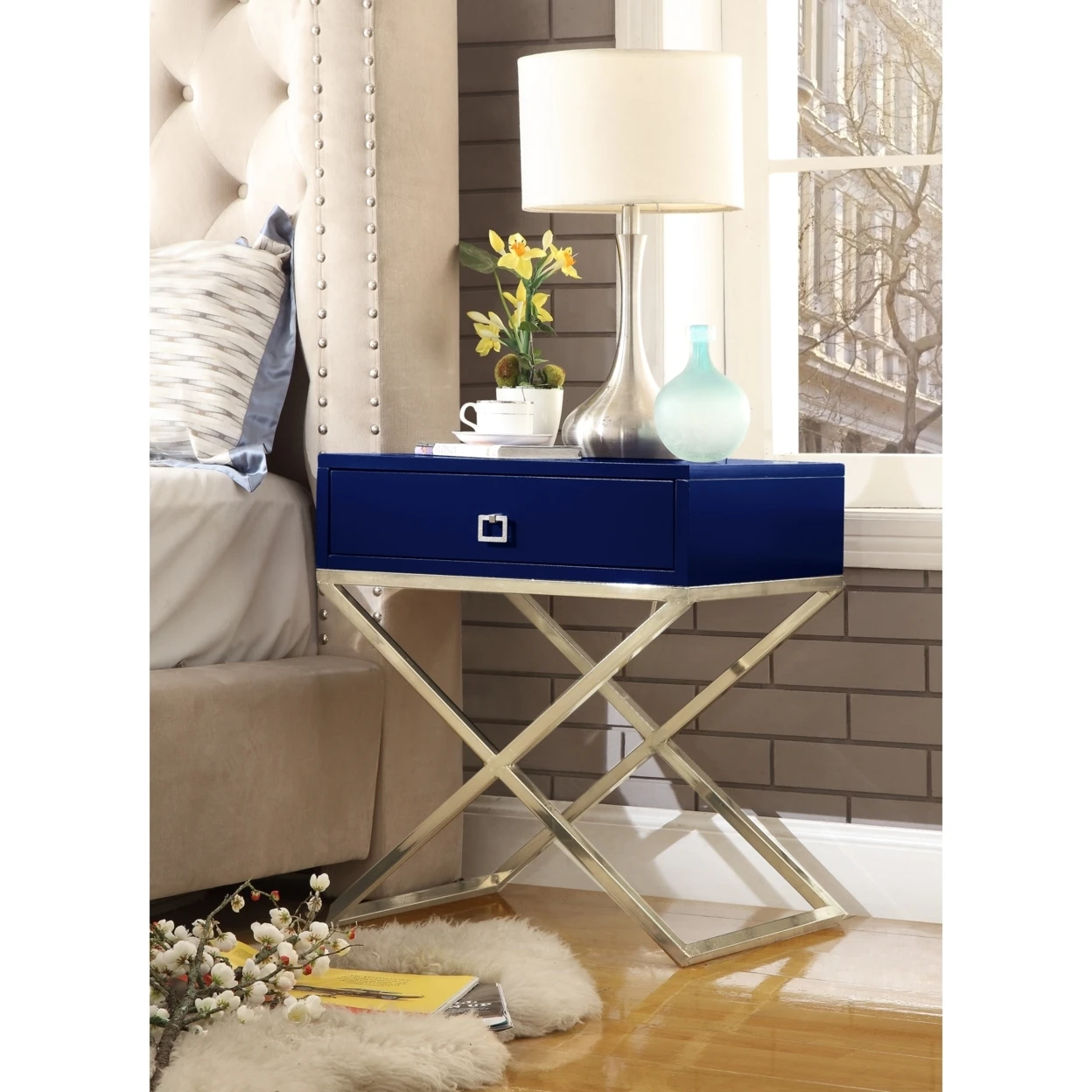 Jesse Lacquer Finish Nightstand | Steel Base | Side Table | Modern | Inspired Home (1)