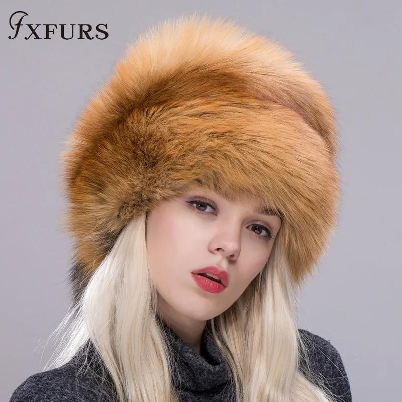 FXFURS женская зимняя меховая шапка с натуральным мехом лисы/енота, шапка с меховыми хвостами, новая модная русская Ушная Защитная женская брендовая шапка