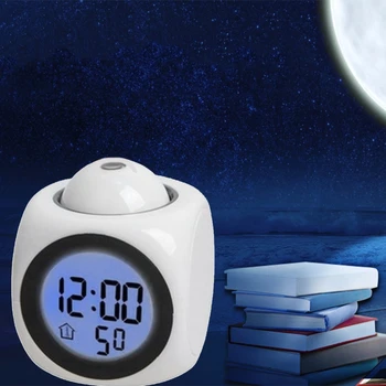 

10pcs Modern Multi-function Digital Projection Alarm Clock LED Voice Report Projection Clock Night Light
